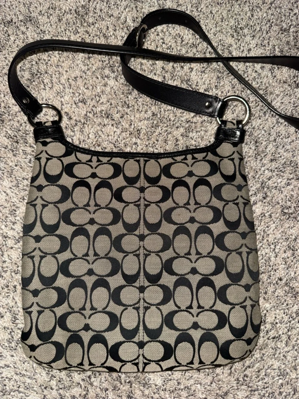 Coach Signature Canvas Crossbody Bag Black Gray Turnlock Flap Purse - Picture 2 of 7